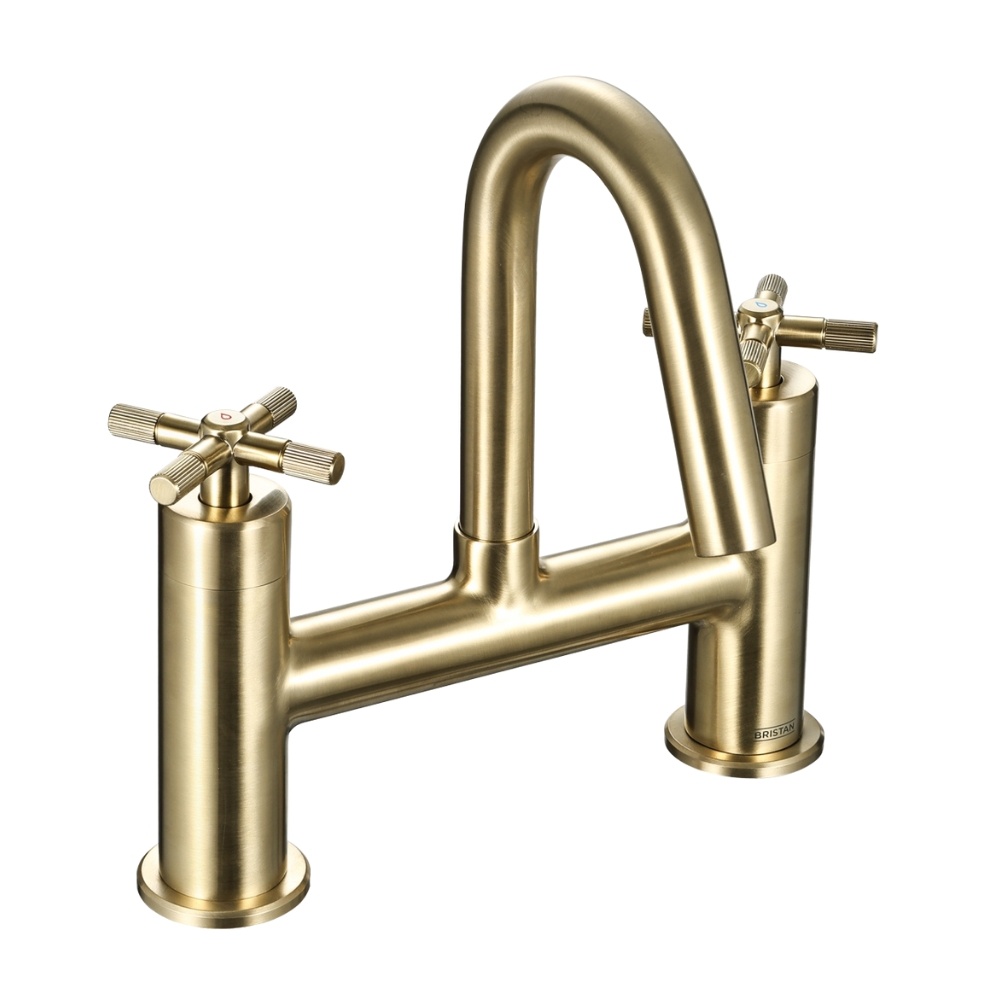 Cut out image of the Bristan Cruzar Brushed Brass Deck Mounted Bath Filler